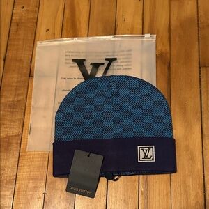 Louis Vuitton Navy and Blue Checkered Beanie